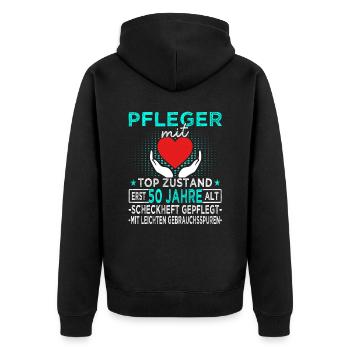 Pfleger 50 Jahre - Altenpfleger - Pflegekraft - Unisex Premium Bio Zip Hoodie - Schwarz - Hinten - Nico (187cm)