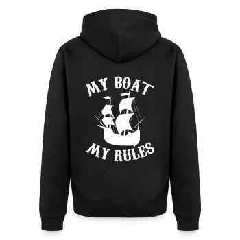 My Boat My Rules - Captain Sea Sailor - Unisex Premium Bio Zip Hoodie - Schwarz - Hinten - Nico (187cm)