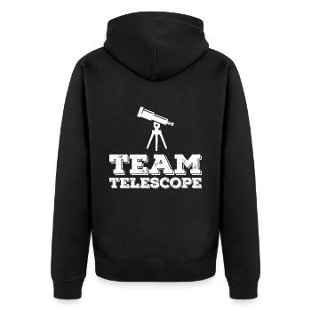 Team Teleskop Weltraum Astronom Sterne - Unisex Premium Bio Zip Hoodie - Schwarz - Hinten - Nico (187cm)