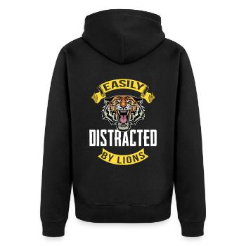 Tiger und Löwen Afrika Savanne - Unisex Premium Bio Zip Hoodie - Schwarz - Hinten - Nico (187cm)