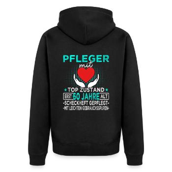 Pfleger 60 Jahre - Altenpfleger - Pflegekraft - Unisex Premium Bio Zip Hoodie - Schwarz - Hinten - Nico (187cm)