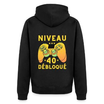 Niveau 40 débloqué jeux vidéo gaming anniversaire - Veste à capuche bio Premium Unisexe - noir - Dos - Nico (187cm)