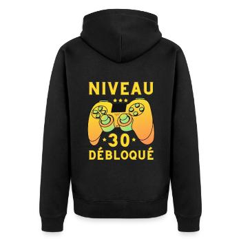 Niveau 30 débloqué jeux vidéo gaming anniversaire - Veste à capuche bio Premium Unisexe - noir - Dos - Nico (187cm)