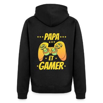 papa et gamer jeux vidéo gaming anniversaire - Veste à capuche bio Premium Unisexe - noir - Dos - Nico (187cm)