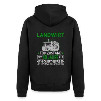 Landwirt 40 Jahre - Landwirtschaft - Bauernhof - Unisex Premium Bio Zip Hoodie - Schwarz - Hinten - Nico (187cm)