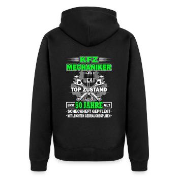 KFZ Mechaniker erst 50 Jahre - Tuning - Unisex Premium Bio Zip Hoodie - Schwarz - Hinten - Nico (187cm)