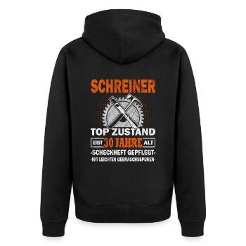 Schreiner erst 30 Jahre - Tischler - Drechsler - Unisex Premium Bio Zip Hoodie - Schwarz - Hinten - Nico (187cm)