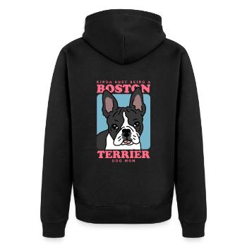 Boston Terrier Mom Hunde Hundebesitzerin Geschenk - Unisex Premium Bio Zip Hoodie - Schwarz - Hinten - Nico (187cm)