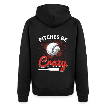 Pitches Be Crazy Lustige Baseball Sport Spieler - Unisex Premium Bio Zip Hoodie - Schwarz - Hinten - Nico (187cm)