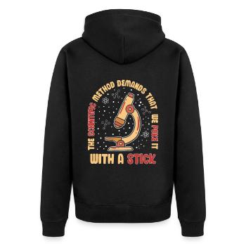 Wissenschaftliche Methode Poke Funny - Unisex Premium Bio Zip Hoodie - Schwarz - Hinten - Nico (187cm)
