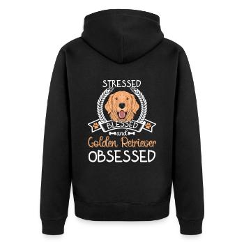 Bienheureux Golden Retriever Obsédé Drôle - Veste à capuche bio Premium Unisexe - noir - Dos - Nico (187cm)