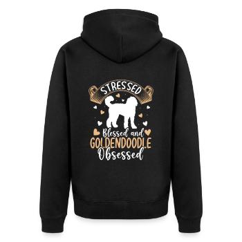 Gesegneter Goldendoodle Besessener Lustiger - Unisex Premium Bio Zip Hoodie - Schwarz - Hinten - Nico (187cm)