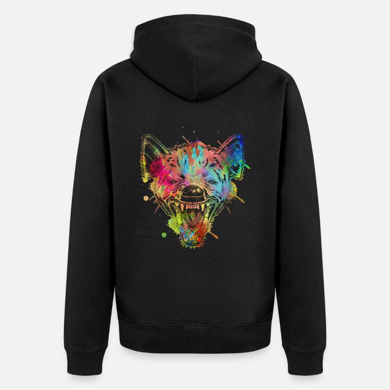 Bunte Hyäne - Unisex Premium Bio Zip Hoodie - Schwarz