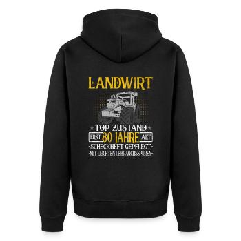 Landwirt 80 Jahre - Landwirtschaft - Bauernhof - Unisex Premium Bio Zip Hoodie - Schwarz - Hinten - Nico (187cm)