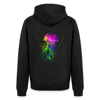 Bunte Qualle - Unisex Premium Bio Zip Hoodie - Schwarz - Hinten - Nico (187cm)