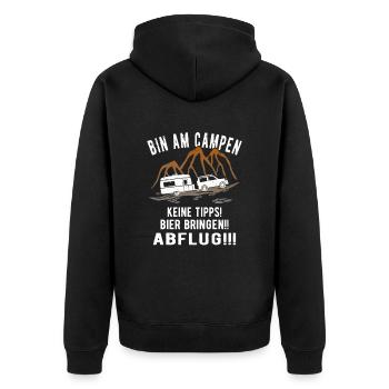 Bin am Campen Wohnwagen Urlaub - Unisex Premium Bio Zip Hoodie - Schwarz - Hinten - Nico (187cm)