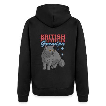 Grand-père British Shorthair | Cadeau papa chat - Veste à capuche bio Premium Unisexe - noir - Dos - Nico (187cm)