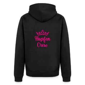 Hopfen Crew Pink - Unisex Premium Bio Zip Hoodie - Schwarz - Hinten - Nico (187cm)
