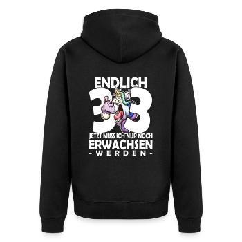 Endlich 33 Jahre - 33. Geburtstag - Unisex Premium Bio Zip Hoodie - Schwarz - Hinten - Nico (187cm)
