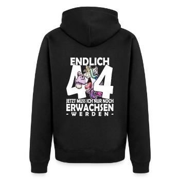 Endlich 44 Jahre - 44. Geburtstag - Unisex Premium Bio Zip Hoodie - Schwarz - Hinten - Nico (187cm)