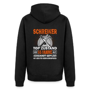 Schreiner erst 65 Jahre - Tischler - Drechsler - Unisex Premium Bio Zip Hoodie - Schwarz - Hinten - Nico (187cm)