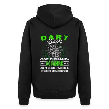 Dartspieler 50 Jahre - Dartkönig - Dart - Unisex Premium Bio Zip Hoodie - Schwarz - Hinten - Nico (187cm)