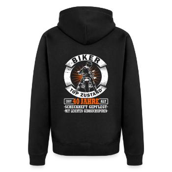 Motorradfahrer & Biker 40. Geburtstag - Unisex Premium Bio Zip Hoodie - Schwarz - Hinten - Nico (187cm)