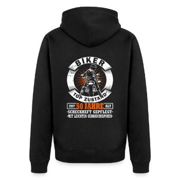 Motorradfahrer & Biker 50. Geburtstag - Unisex Premium Bio Zip Hoodie - Schwarz - Hinten - Nico (187cm)