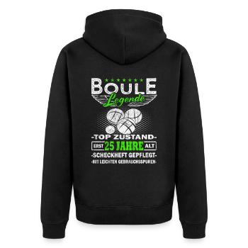 Boule - Boulespieler 25 Jahre - Unisex Premium Bio Zip Hoodie - Schwarz - Hinten - Nico (187cm)
