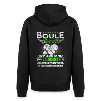 Boule - Boulespieler 70 Jahre - Unisex Premium Bio Zip Hoodie - Schwarz - Hinten - Nico (187cm)
