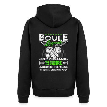 Boule - Boulespieler 75 Jahre - Unisex Premium Bio Zip Hoodie - Schwarz - Hinten - Nico (187cm)