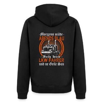 LKW Fahrer & Trucker - Fernfahrer mit Lastwagen - Unisex Premium Bio Zip Hoodie - Schwarz - Hinten - Nico (187cm)