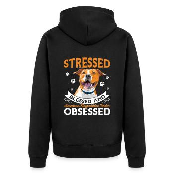 Selig Staffordshire Terrier Besessen Spaß - Unisex Premium Bio Zip Hoodie - Schwarz - Hinten - Nico (187cm)