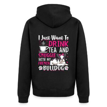 Tee Trinken Und Kuscheln Mit Französischer - Unisex Premium Bio Zip Hoodie - Schwarz - Hinten - Nico (187cm)