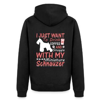 Kaffee Trinken Kuscheln Zwergschnauzer - Unisex Premium Bio Zip Hoodie - Schwarz - Hinten - Nico (187cm)
