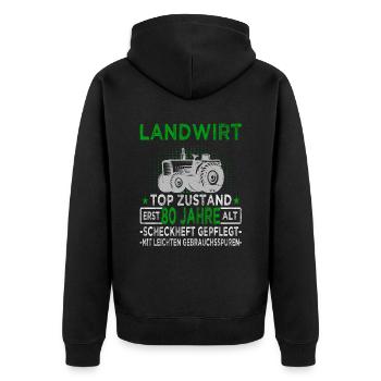 Landwirt 80 Jahre - Landwirtschaft - Bauernhof - Unisex Premium Bio Zip Hoodie - Schwarz - Hinten - Nico (187cm)