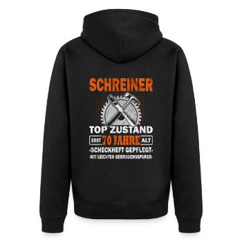 Schreiner erst 70 Jahre - Tischler - Drechsler - Unisex Premium Bio Zip Hoodie - Schwarz - Hinten - Nico (187cm)