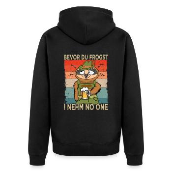 Bierspruch - Bierliebhaber - Faultier - Unisex Premium Bio Zip Hoodie - Schwarz - Hinten - Nico (187cm)