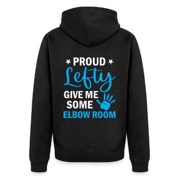 Lefty - Proud Lefty Give Me Some Elbow Room - Left - Unisex Premium Organic Zip Hoodie - black - Back - Nico (187cm)