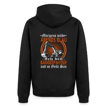 Morgens müde abends blau Baggerfahrer - Bagger - Unisex Premium Bio Zip Hoodie - Schwarz - Hinten - Nico (187cm)
