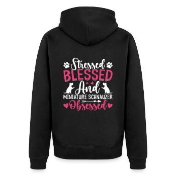 Gesegneter Zwergschnauzer Besessener Lustiger - Unisex Premium Bio Zip Hoodie - Schwarz - Hinten - Nico (187cm)