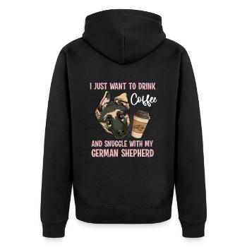 Drink coffee Cuddling with German Shepherd - Unisex Premium Organic Zip Hoodie - black - Back - Nico (187cm)