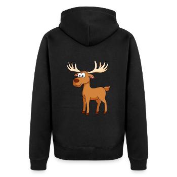 Elch Comic Tier - Unisex Premium Bio Zip Hoodie - Schwarz - Hinten - Nico (187cm)