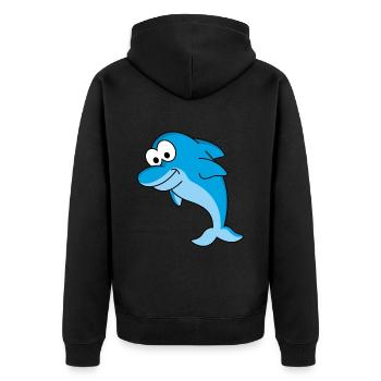 Delfin Comic Tier - Unisex Premium Bio Zip Hoodie - Schwarz - Hinten - Nico (187cm)