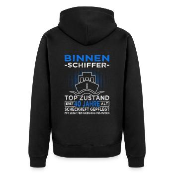 Binnenschiffer 40 Jahre - Seemann - Schiff Kapitän - Unisex Premium Bio Zip Hoodie - Schwarz - Hinten - Nico (187cm)