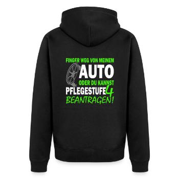 Finger weg von meinem Auto - Tuning - Schrauber - Unisex Premium Bio Zip Hoodie - Schwarz - Hinten - Nico (187cm)