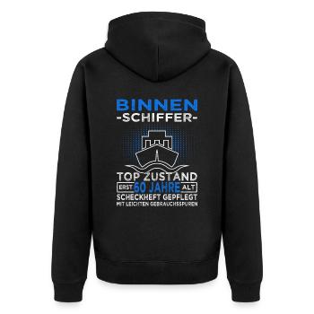 Binnenschiffer 60 Jahre - Seemann - Schiff Kapitän - Unisex Premium Bio Zip Hoodie - Schwarz - Hinten - Nico (187cm)