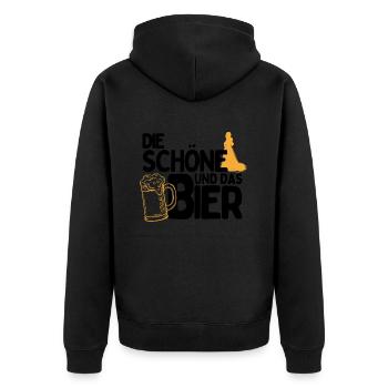 Die Schöne und das Bier Party Outfit zum Bier - Unisex Premium Bio Zip Hoodie - Schwarz - Hinten - Nico (187cm)