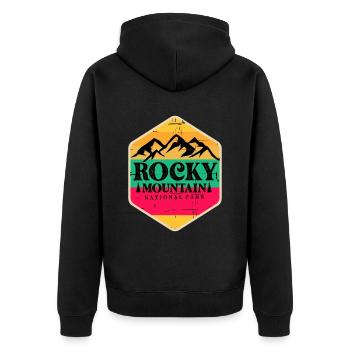 Rocky Mountains Nationalpark Colorado Wandern Camp - Unisex Premium Bio Zip Hoodie - Schwarz - Hinten - Nico (187cm)