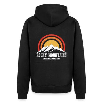 Nationalpark Wandern Rocky Mountains Souvenir Camp - Unisex Premium Bio Zip Hoodie - Schwarz - Hinten - Nico (187cm)